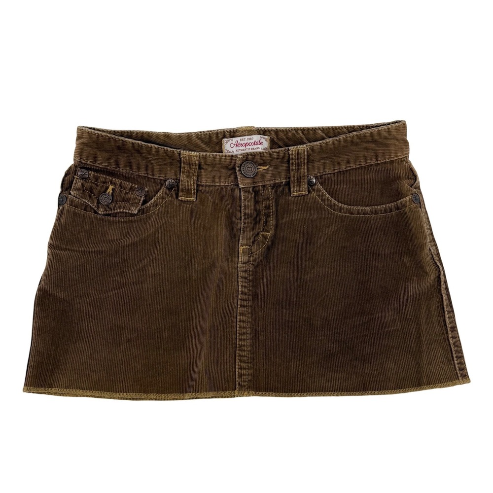 Aeropostale Y2K Brown Corduroy Button Fly Mini Skirt w/ Pockets Juniors Size 3/4